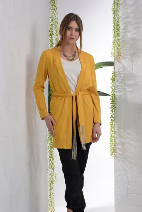 Sidiou Group Women Belted Mustard Jacket