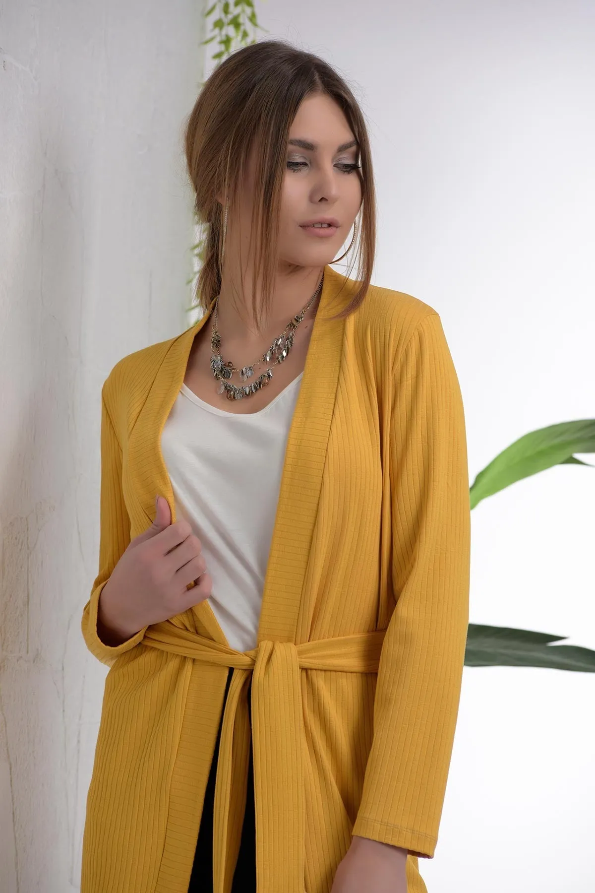 Sidiou Group Women Belted Mustard Jacket