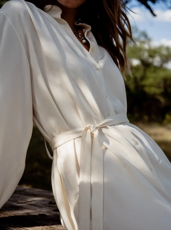 Silk Shirtdress, Ivory