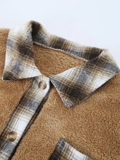 Soft Plaid Button Down Faux Fleece Teddy Coat