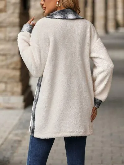 Soft Plaid Button Down Faux Fleece Teddy Coat