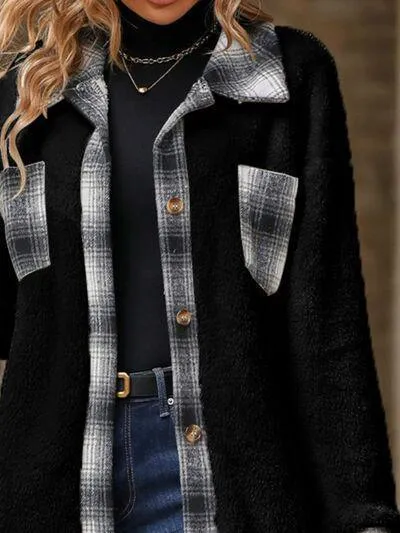 Soft Plaid Button Down Faux Fleece Teddy Coat