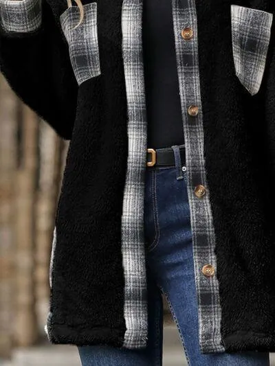 Soft Plaid Button Down Faux Fleece Teddy Coat
