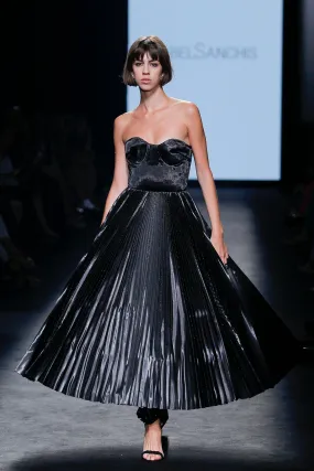 Strapless Pleated A-line Midi Dress
