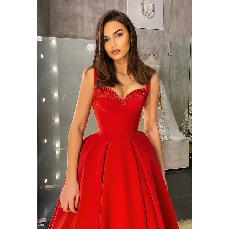Sweetheart Ruffled Satin A-Line Midi Prom Evening Gown