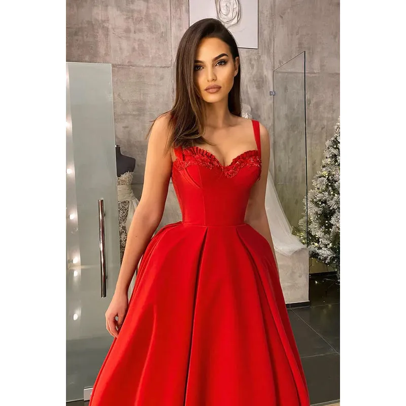 Sweetheart Ruffled Satin A-Line Midi Prom Evening Gown