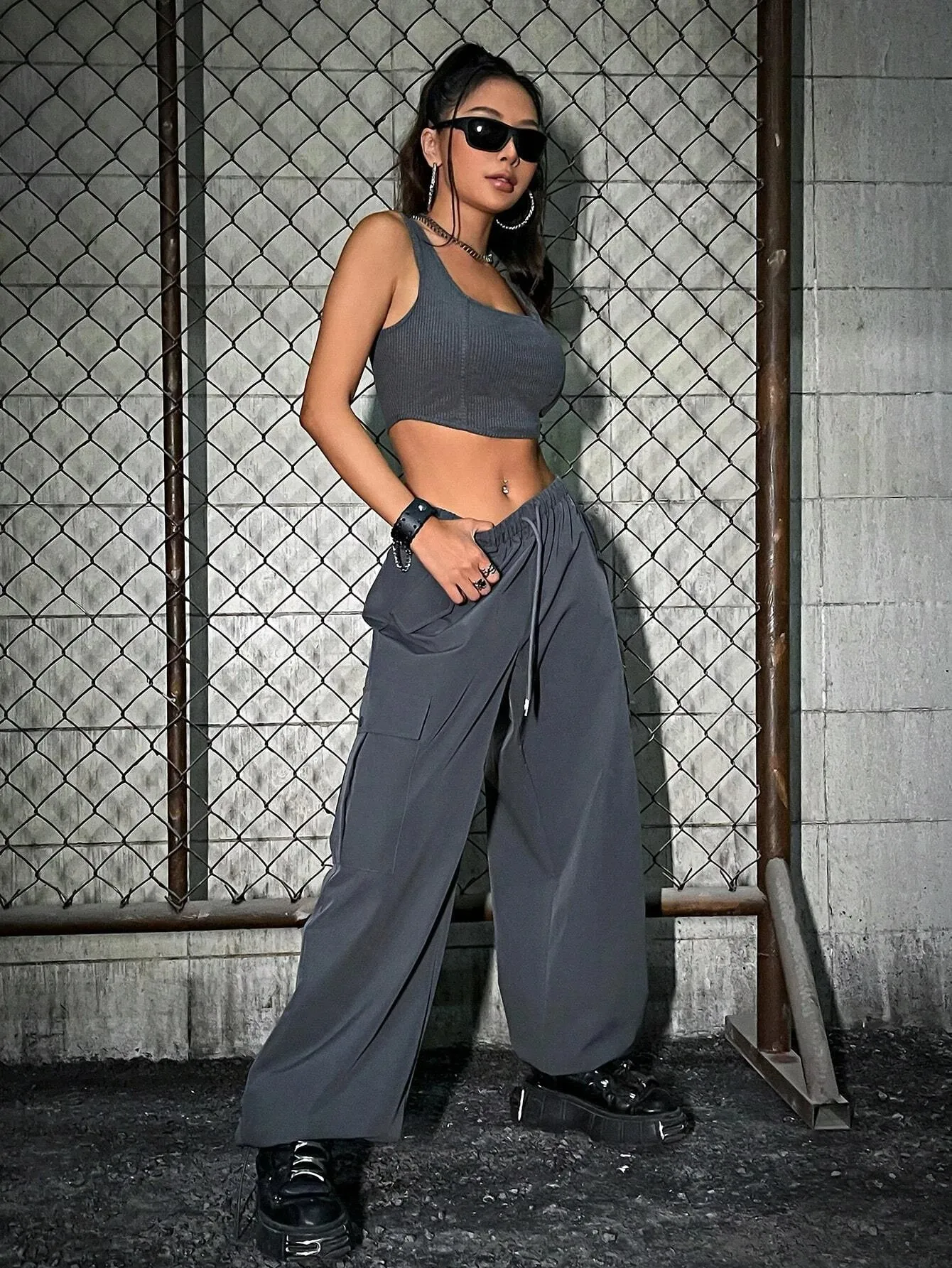 Tank Top And Flap Pocket Cargo Pants
