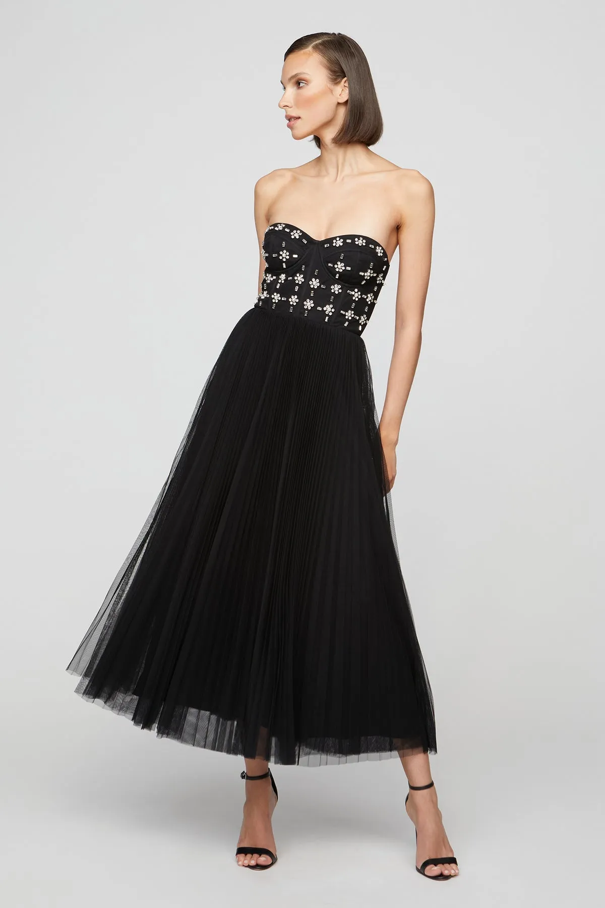 Theia Alessia Strapless Midi Dress