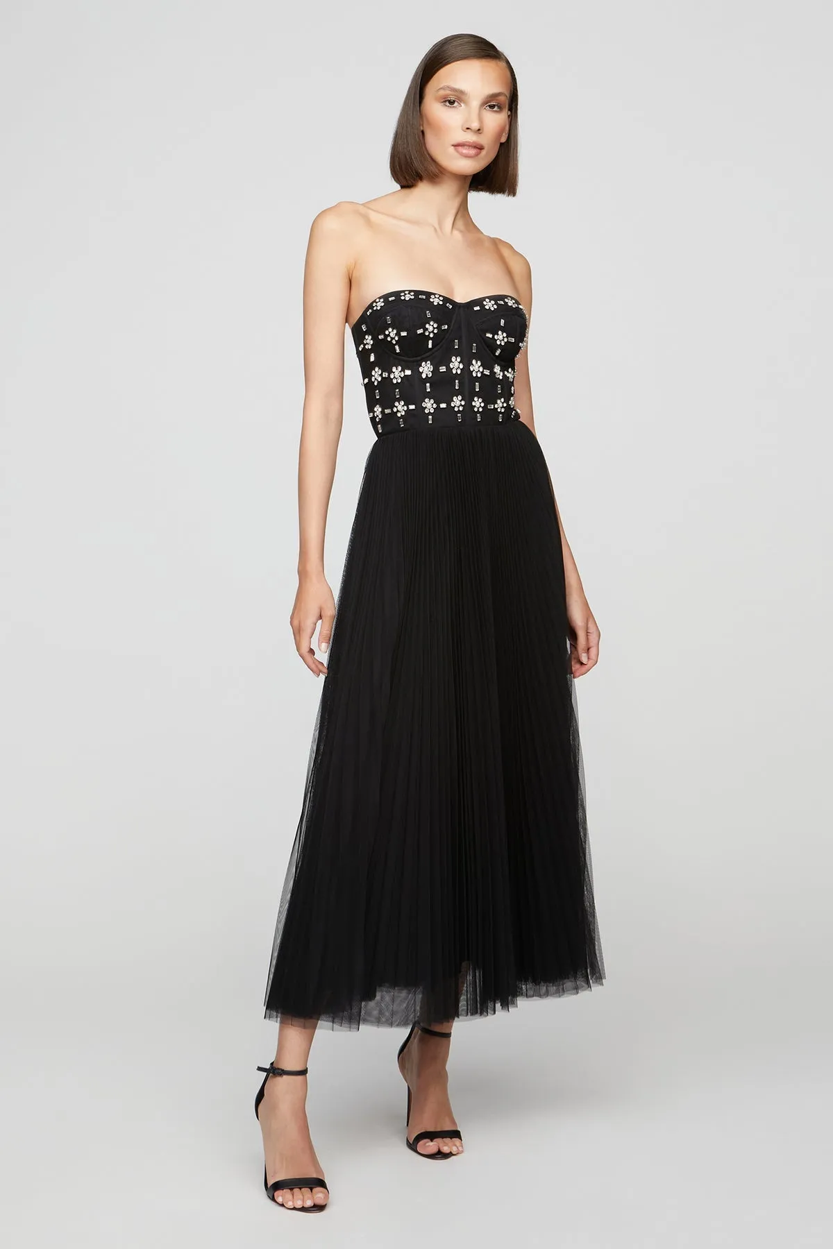 Theia Alessia Strapless Midi Dress