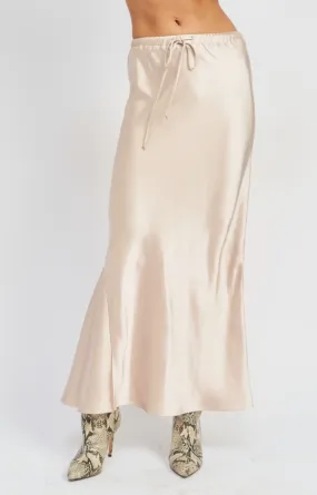 Tie Front Satin Midi Skirt