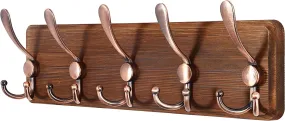timeless Wooden Rustic Coat Rack with 5 Tri Hooks,Sturdy Vintage Farmhouse Hanger Wall Mount for Entryway Bathroom