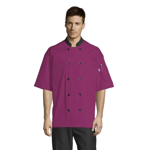 Uncommon Threads Havana Chef Coat W/Mesh Back XL Berry Unisex 65/35% Poly/Cotton Poplin
