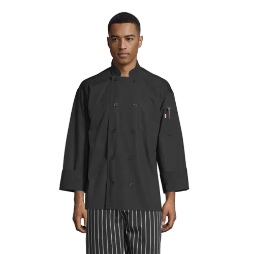 Uncommon Threads Poplin Chef Coat W/Mesh Back Medium Black Unisex 65/35 Poly/Cotton Poplin