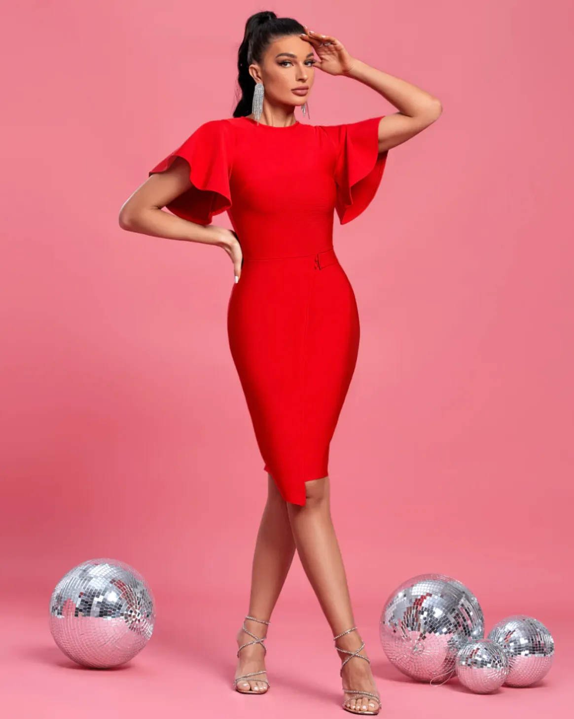 VAN Ruffled Sleeved Bodycon Dress
