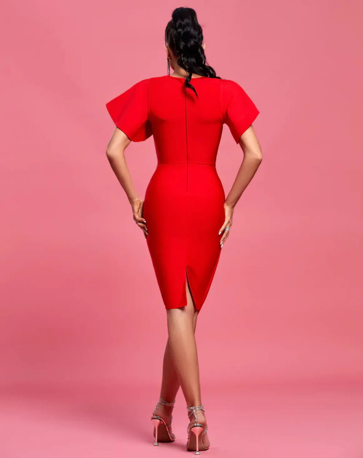 VAN Ruffled Sleeved Bodycon Dress