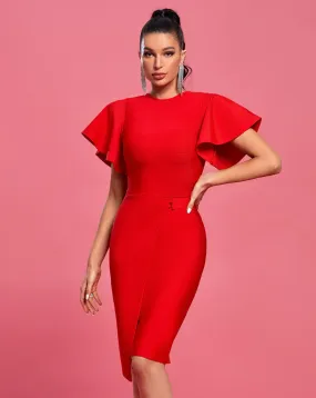 VAN Ruffled Sleeved Bodycon Dress