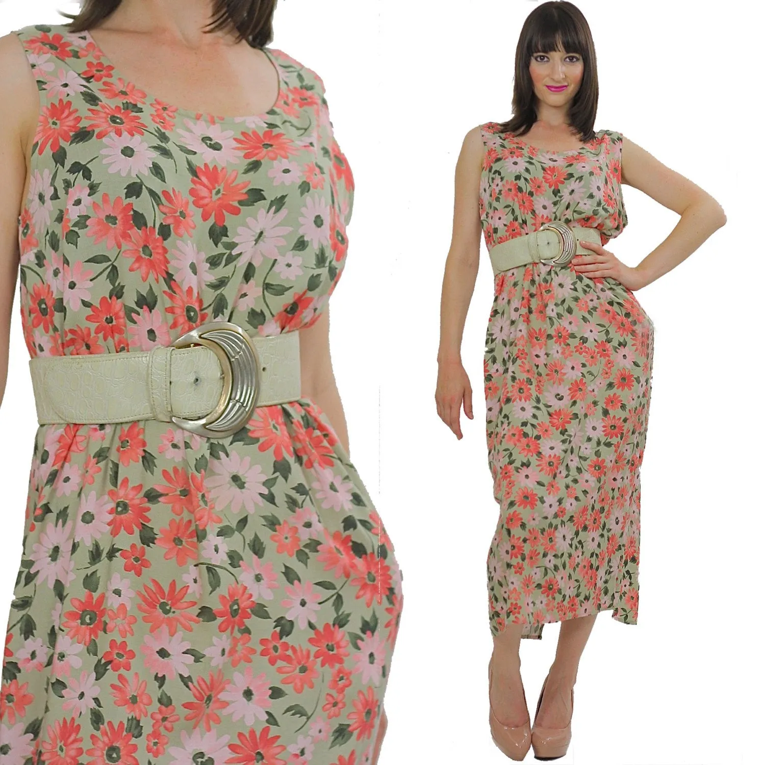 Vintage 80s Boho Hippie pastel floral maxi dress