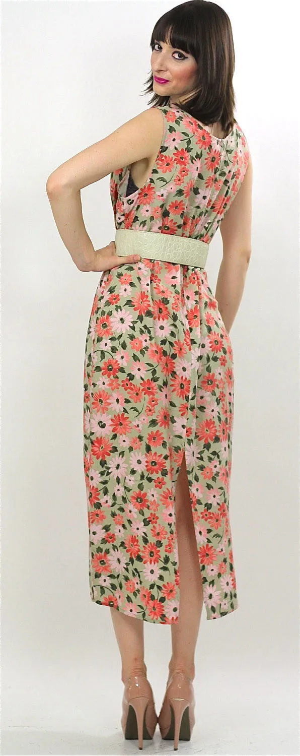 Vintage 80s Boho Hippie pastel floral maxi dress