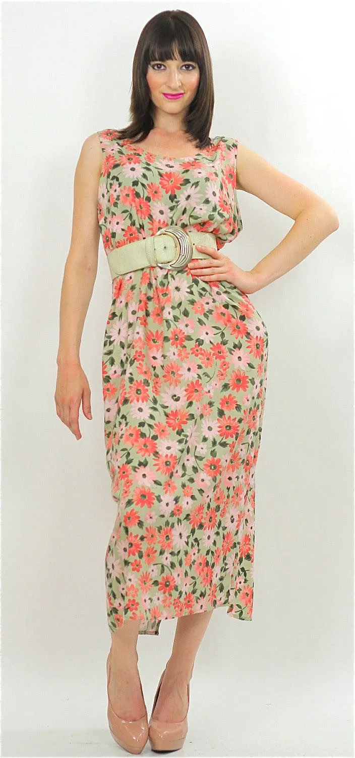 Vintage 80s Boho Hippie pastel floral maxi dress