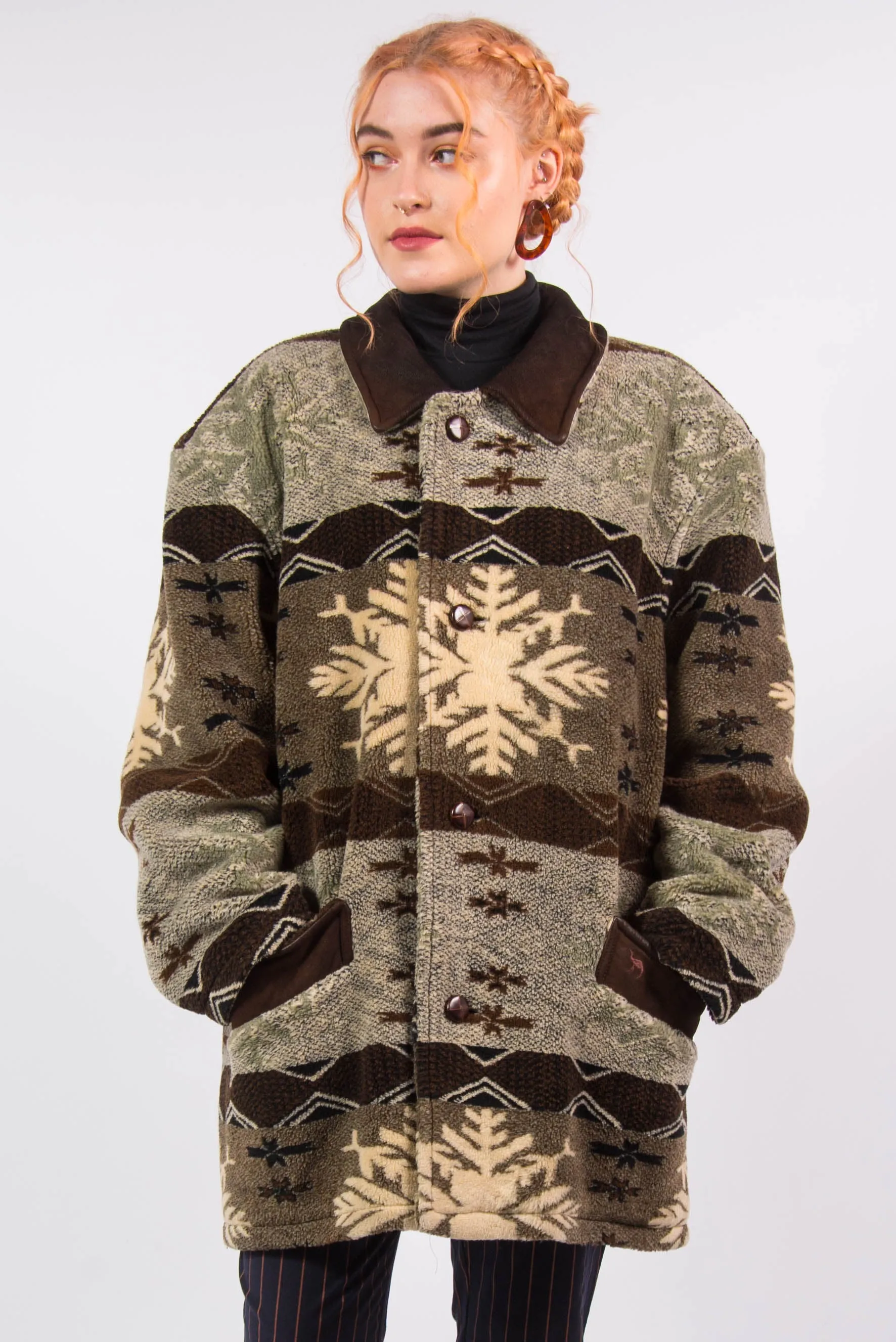Vintage Thick Fleece Patterned Coat
