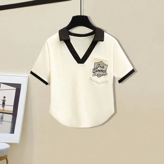 Vintage V-neck Crop Top Draw String Cargo Pants
