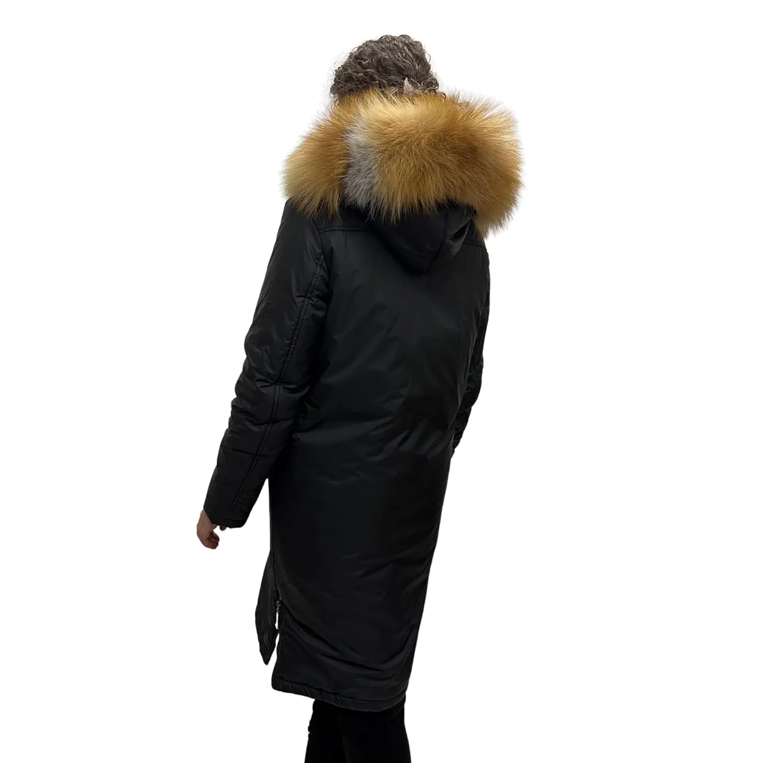 Warm Women's Mid-Length Puffer Coat with Hood and Natural Fur – Elegant and Cozy (S)