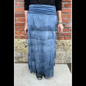 Washed Denim Tiered Silk Skirt  - KGG1-WD