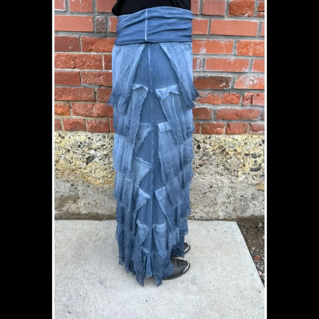 Washed Denim Tiered Silk Skirt  - KGG1-WD
