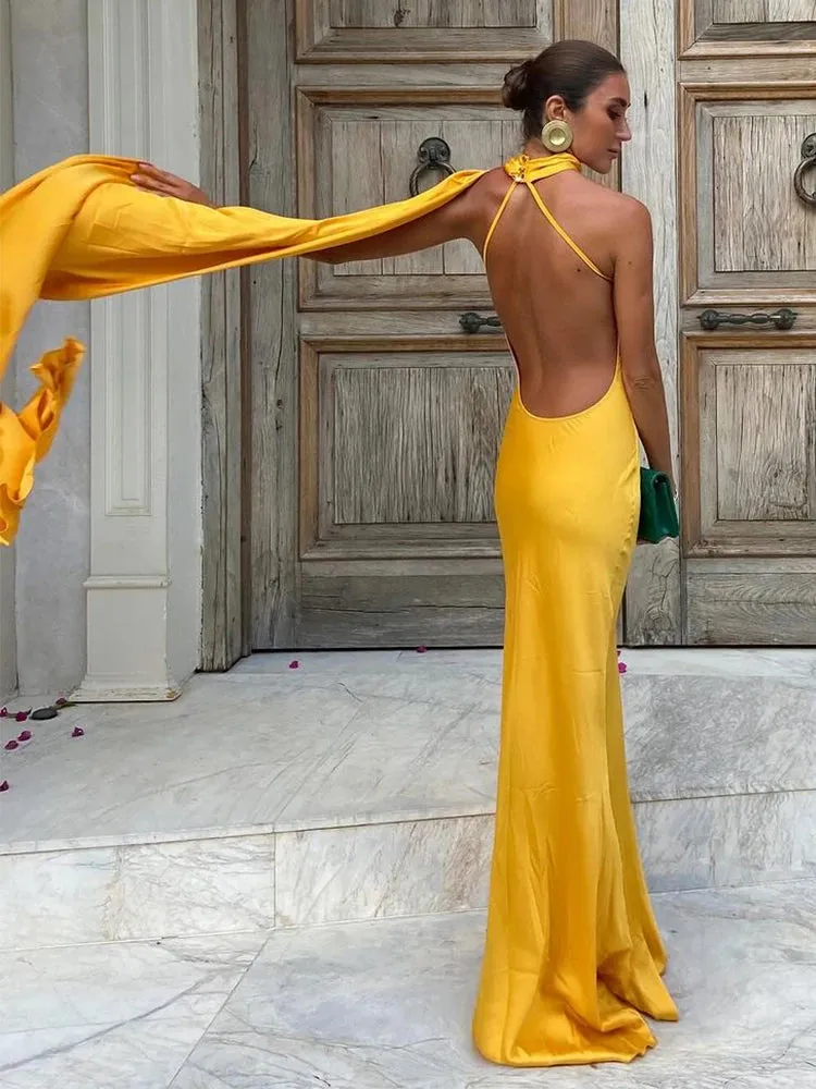 Women Sexy Backless Off Shoulder Bodycon Long Dress