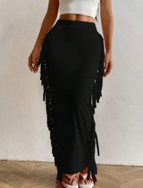 Women's Color Side Patchwork Maxi Pencil Skirt   S4001604
