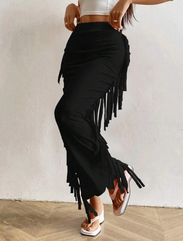 Women's Color Side Patchwork Maxi Pencil Skirt   S4001604