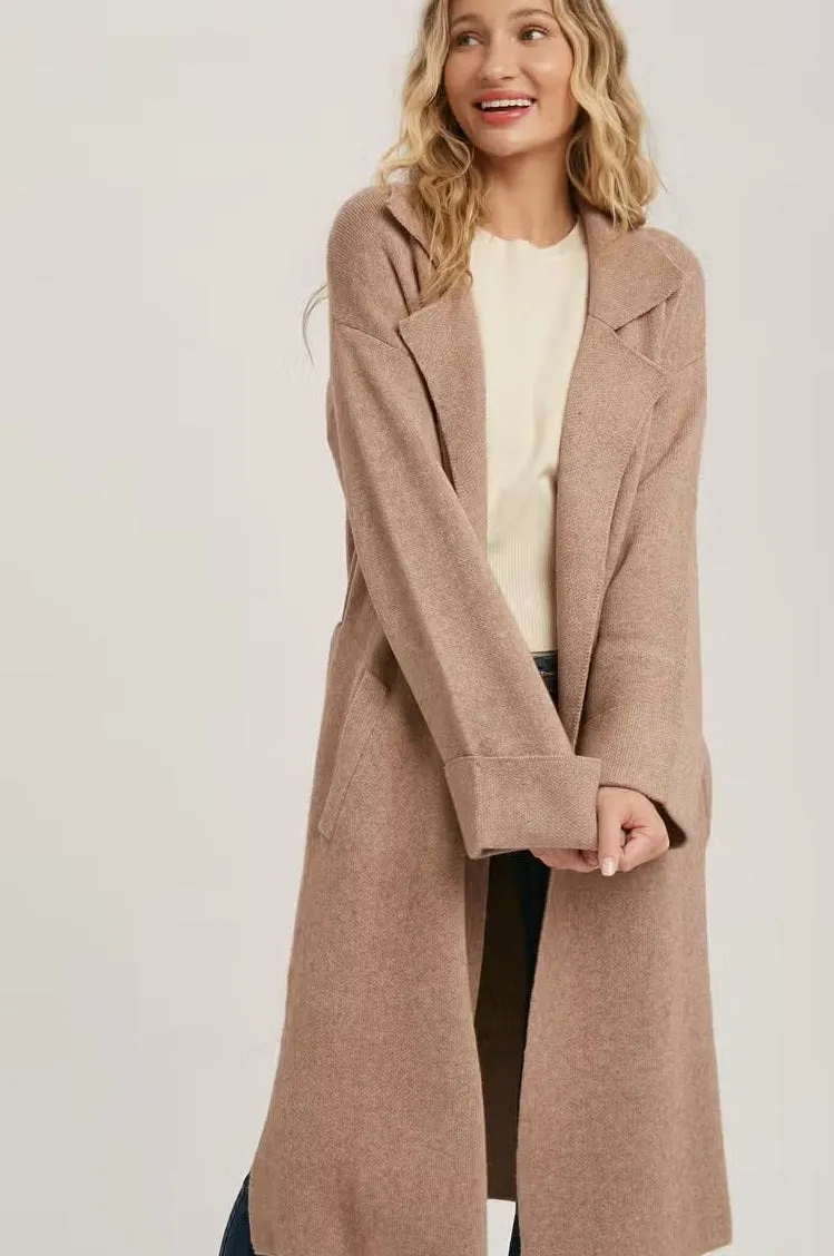 Women's Effortless Classic Knitted Trench Coat - Latte