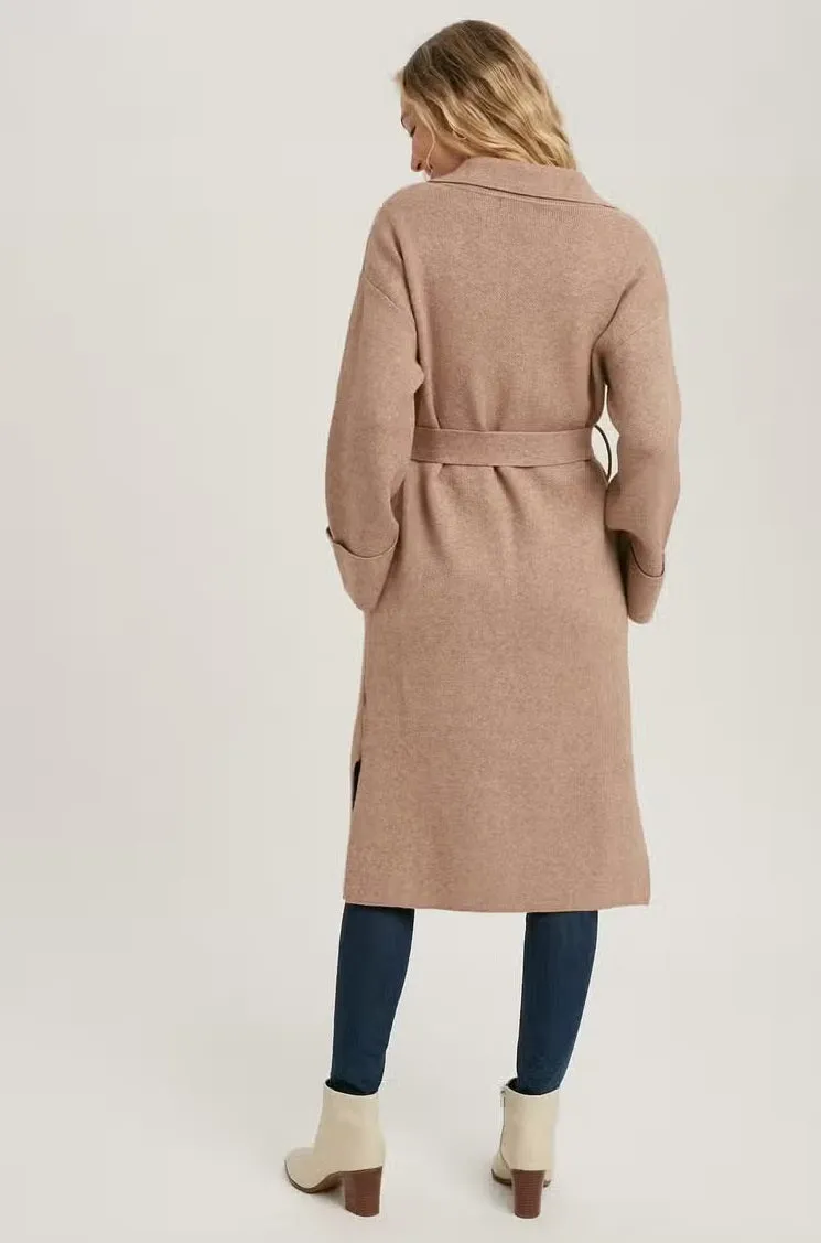 Women's Effortless Classic Knitted Trench Coat - Latte
