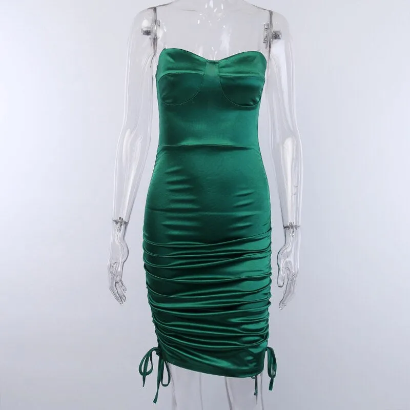 Women's Satin Sleeveless Ruched Mini Dress