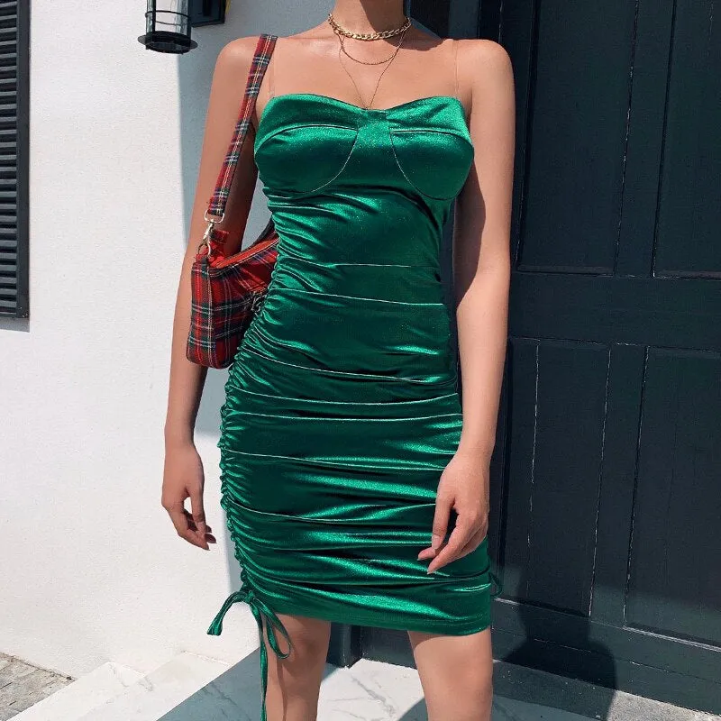 Women's Satin Sleeveless Ruched Mini Dress