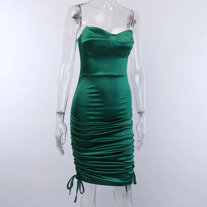 Women's Satin Sleeveless Ruched Mini Dress