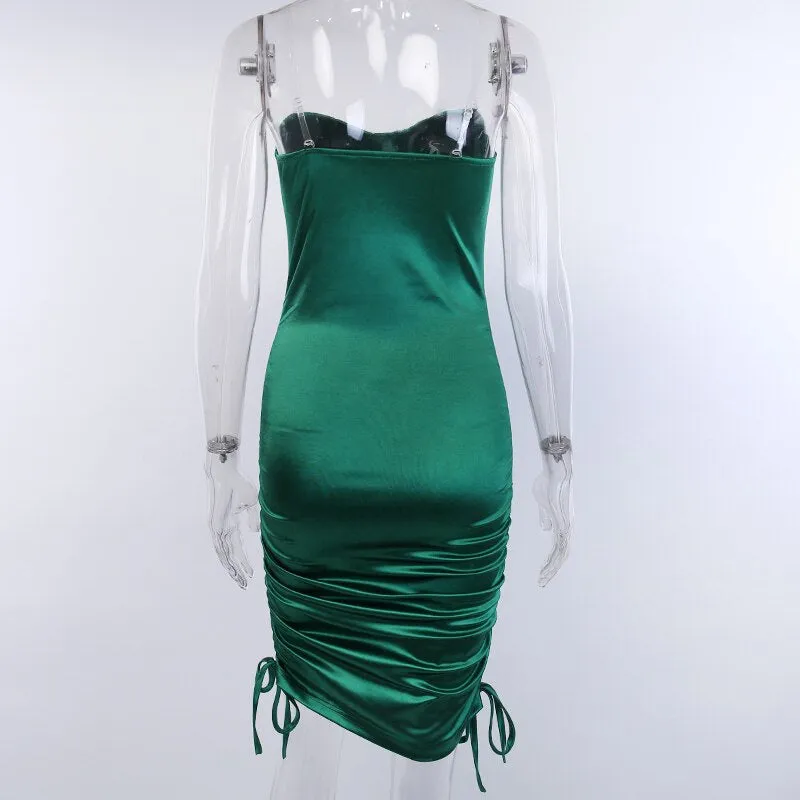 Women's Satin Sleeveless Ruched Mini Dress