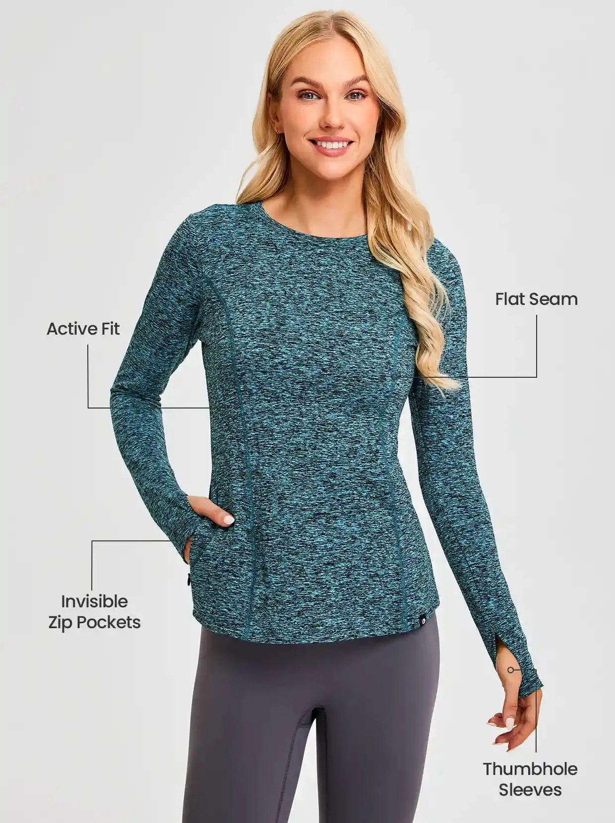 Women's Thermal Pullover Long-sleeve Top with Two Hidden Pockets