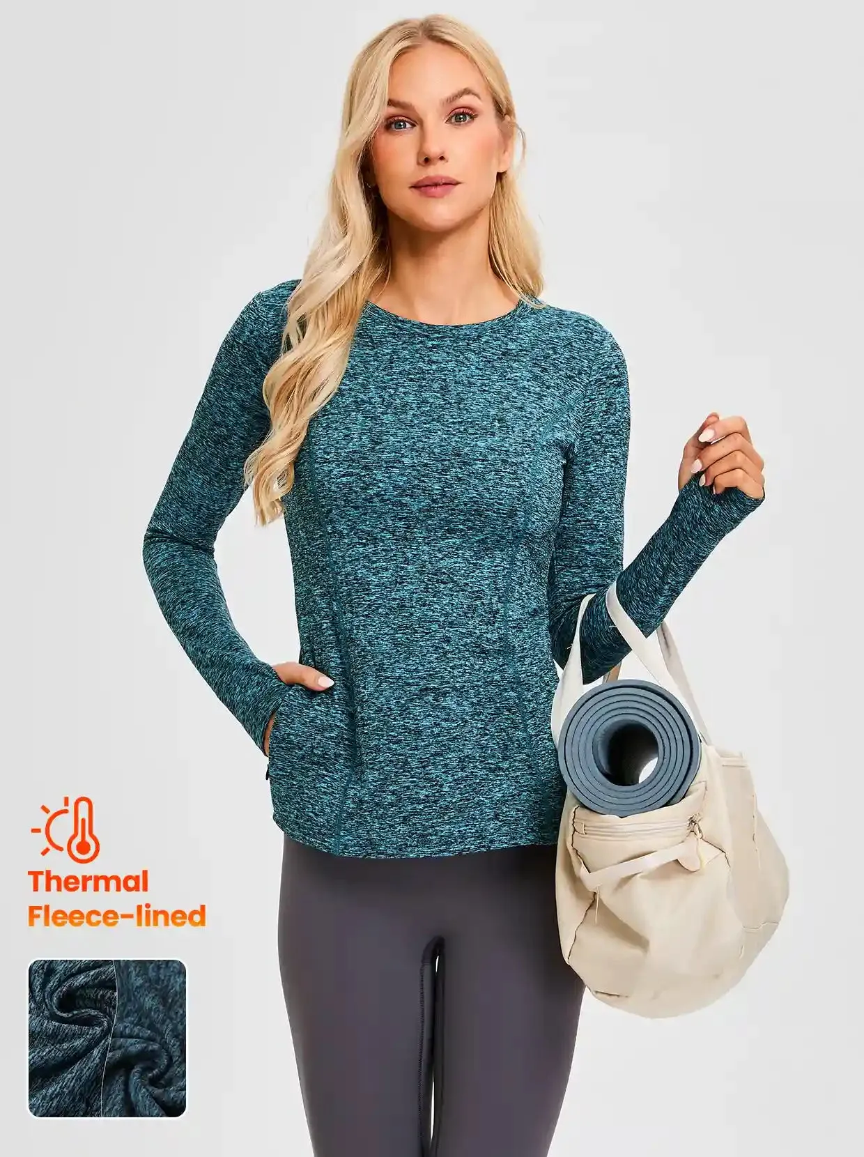 Women's Thermal Pullover Long-sleeve Top with Two Hidden Pockets