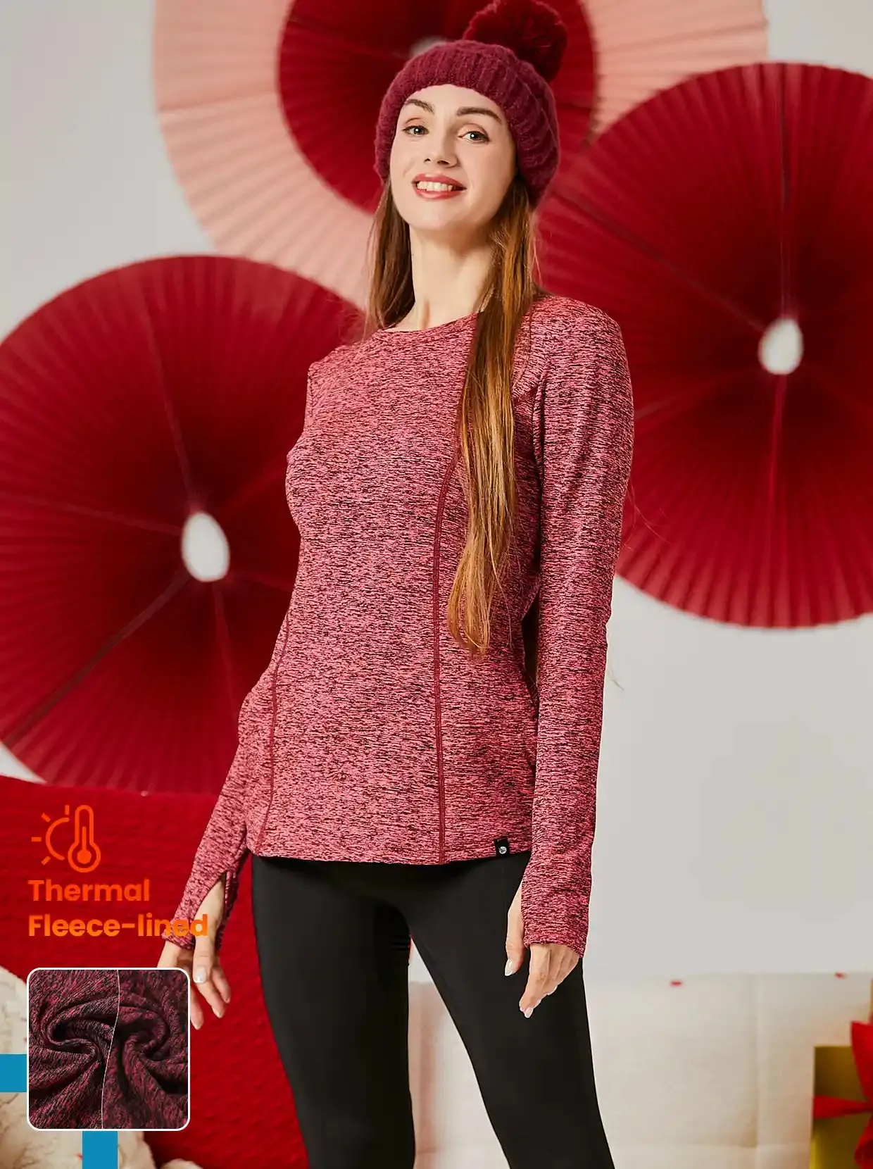 Women's Thermal Pullover Long-sleeve Top with Two Hidden Pockets