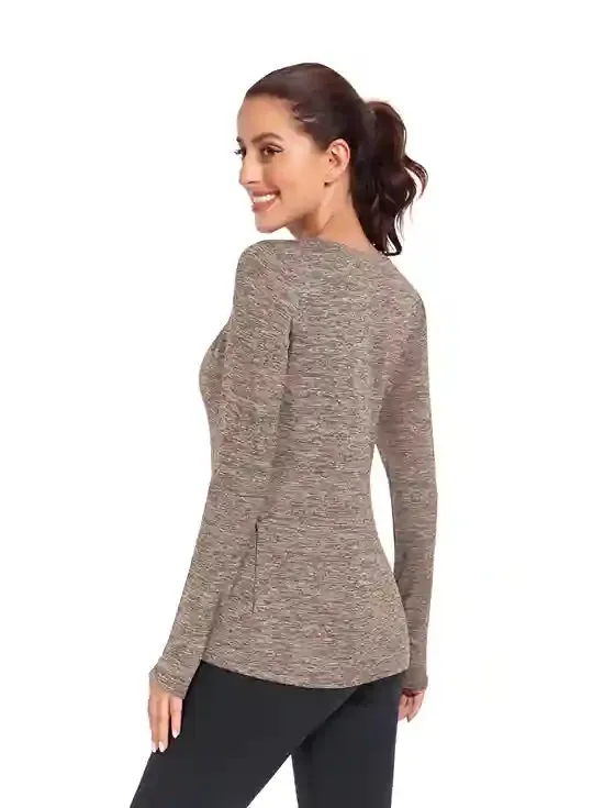 Women's Thermal Pullover Long-sleeve Top with Two Hidden Pockets
