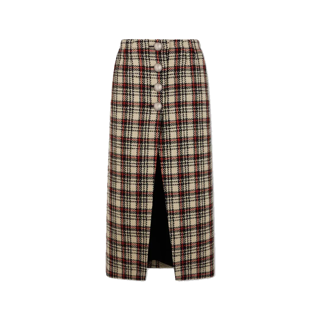 Wool Tartan Long Skirt