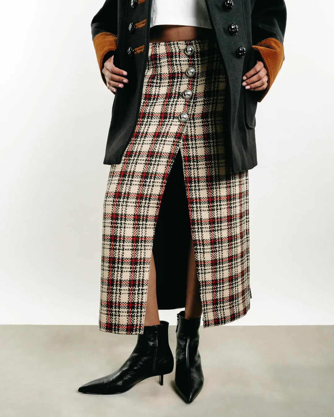 Wool Tartan Long Skirt