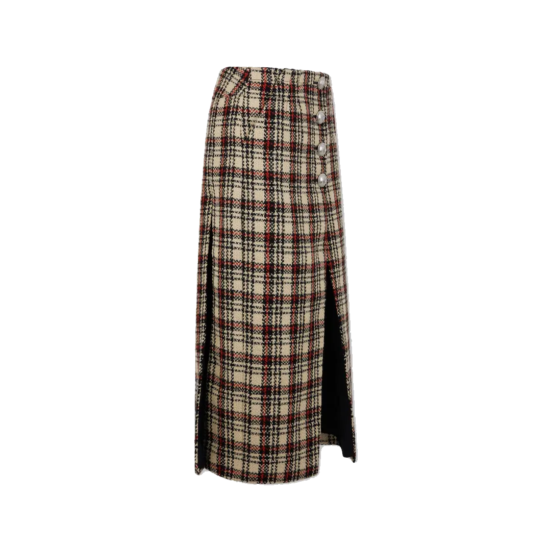 Wool Tartan Long Skirt