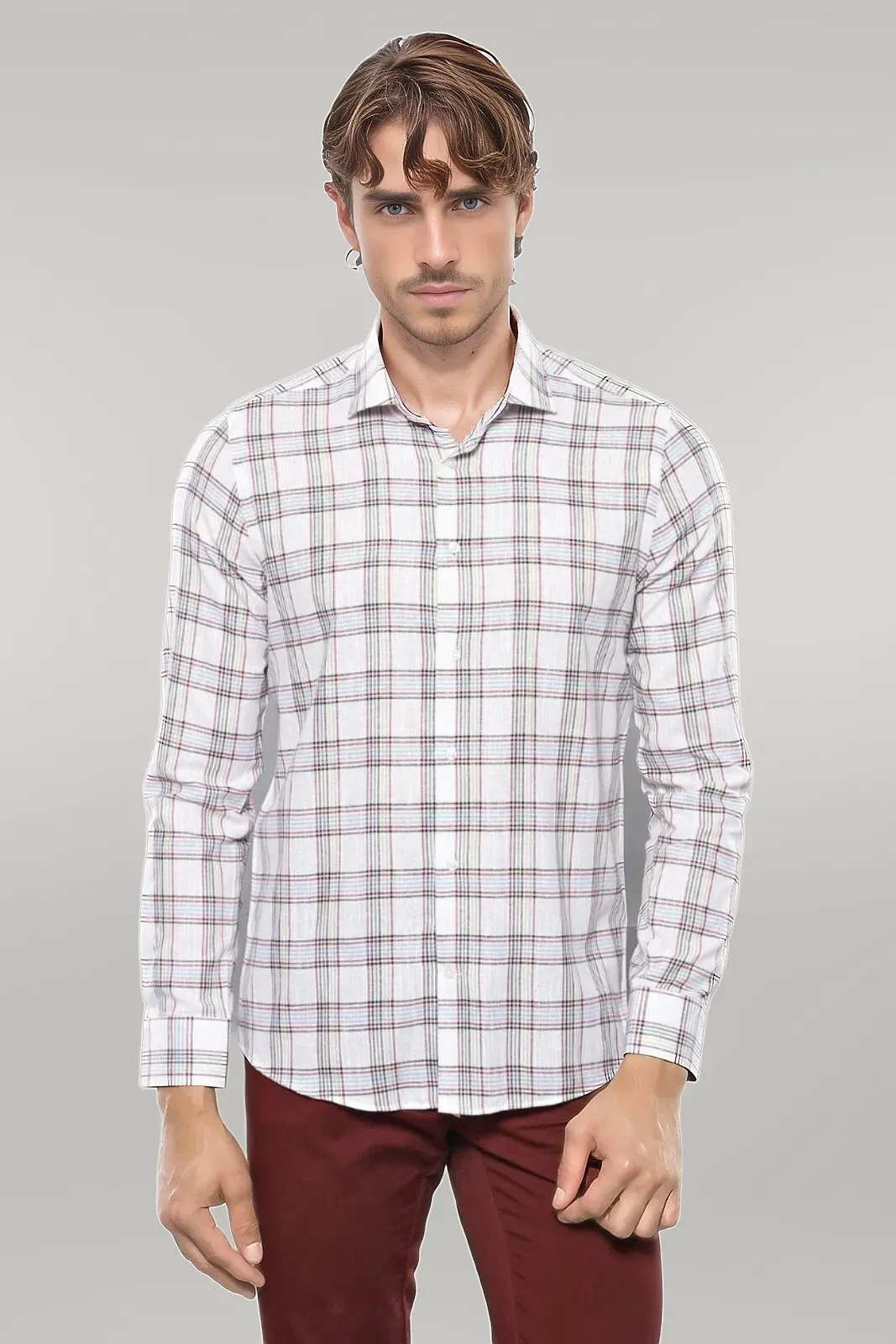 WSS Casual White Plaid Shirt  - Singen