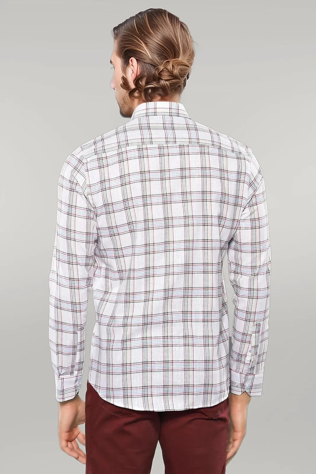 WSS Casual White Plaid Shirt  - Singen