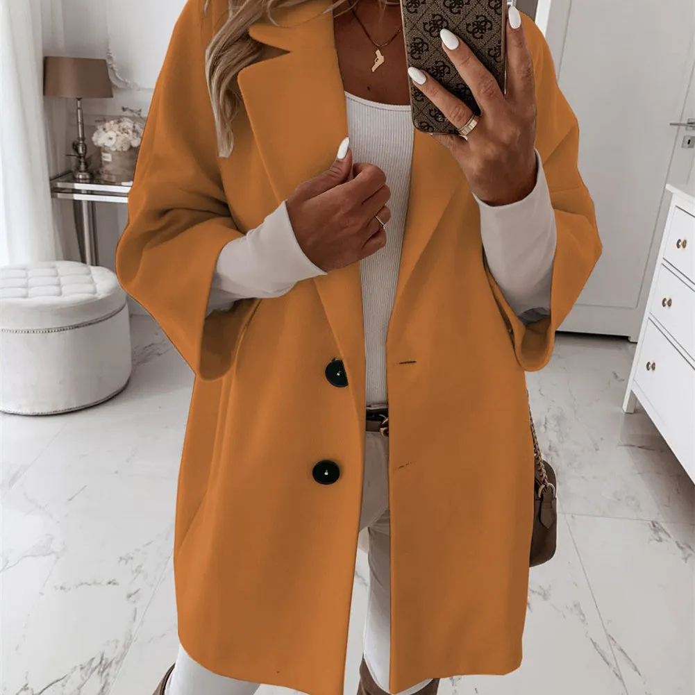 YESFASHION Women Woolen Coats Autumn Winter 3/4 Sleeve Jacket