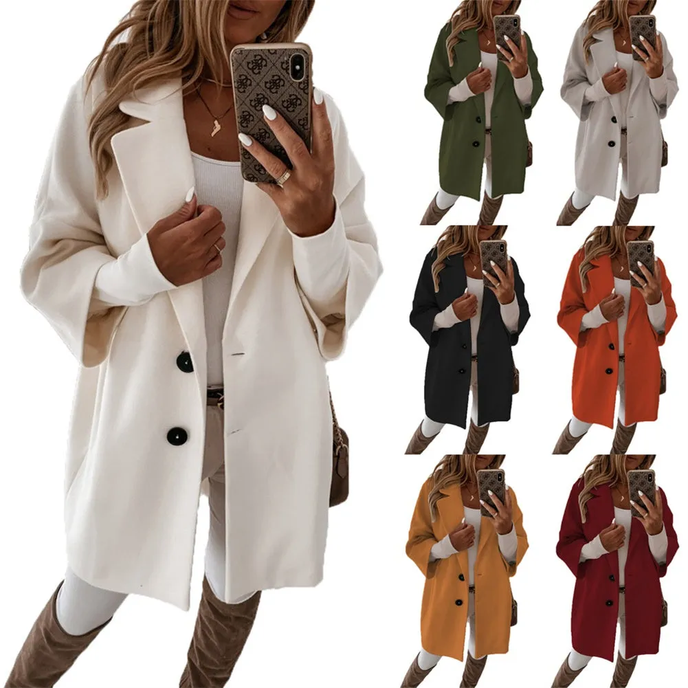 YESFASHION Women Woolen Coats Autumn Winter 3/4 Sleeve Jacket